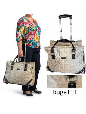 Bugatti Women Rolling Briefcase Quilted Beige Business Bag